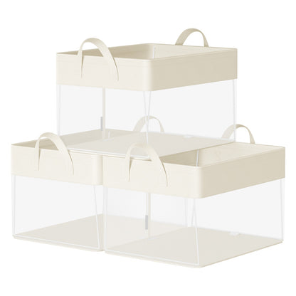 Storage Bins Set of 3 Transparent Mesh Cream White