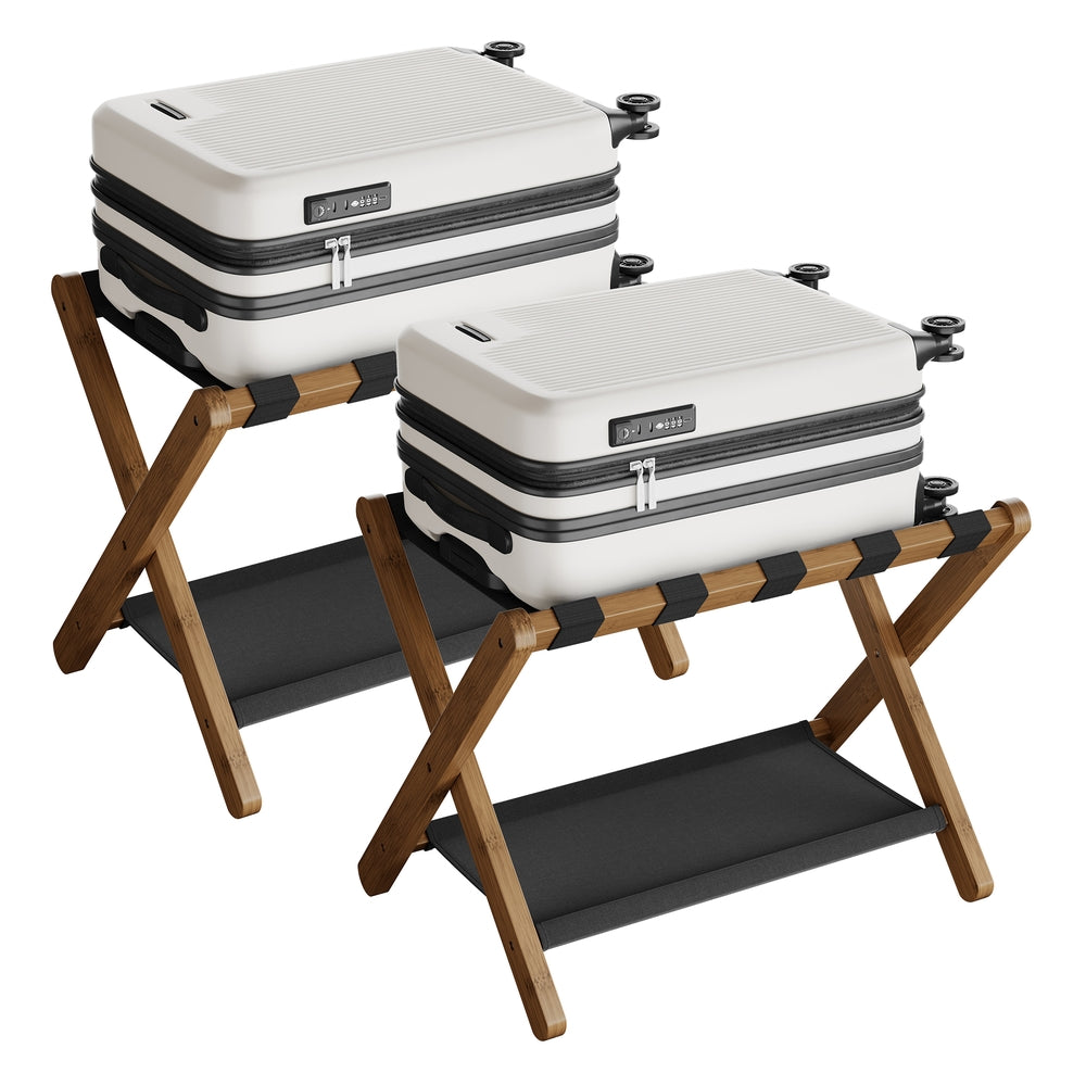 Set of 2 Folding Luggage Rack with Storage Shelf