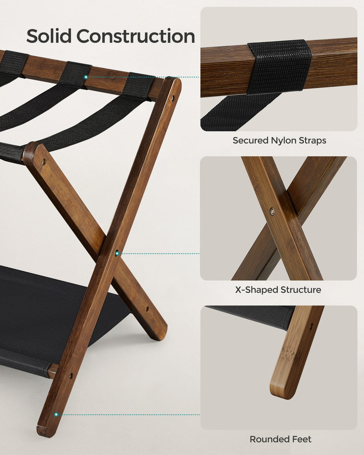 Set of 2 Folding Luggage Rack with Storage Shelf
