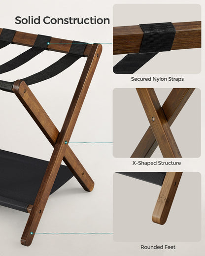 Set of 2 Folding Luggage Rack with Storage Shelf
