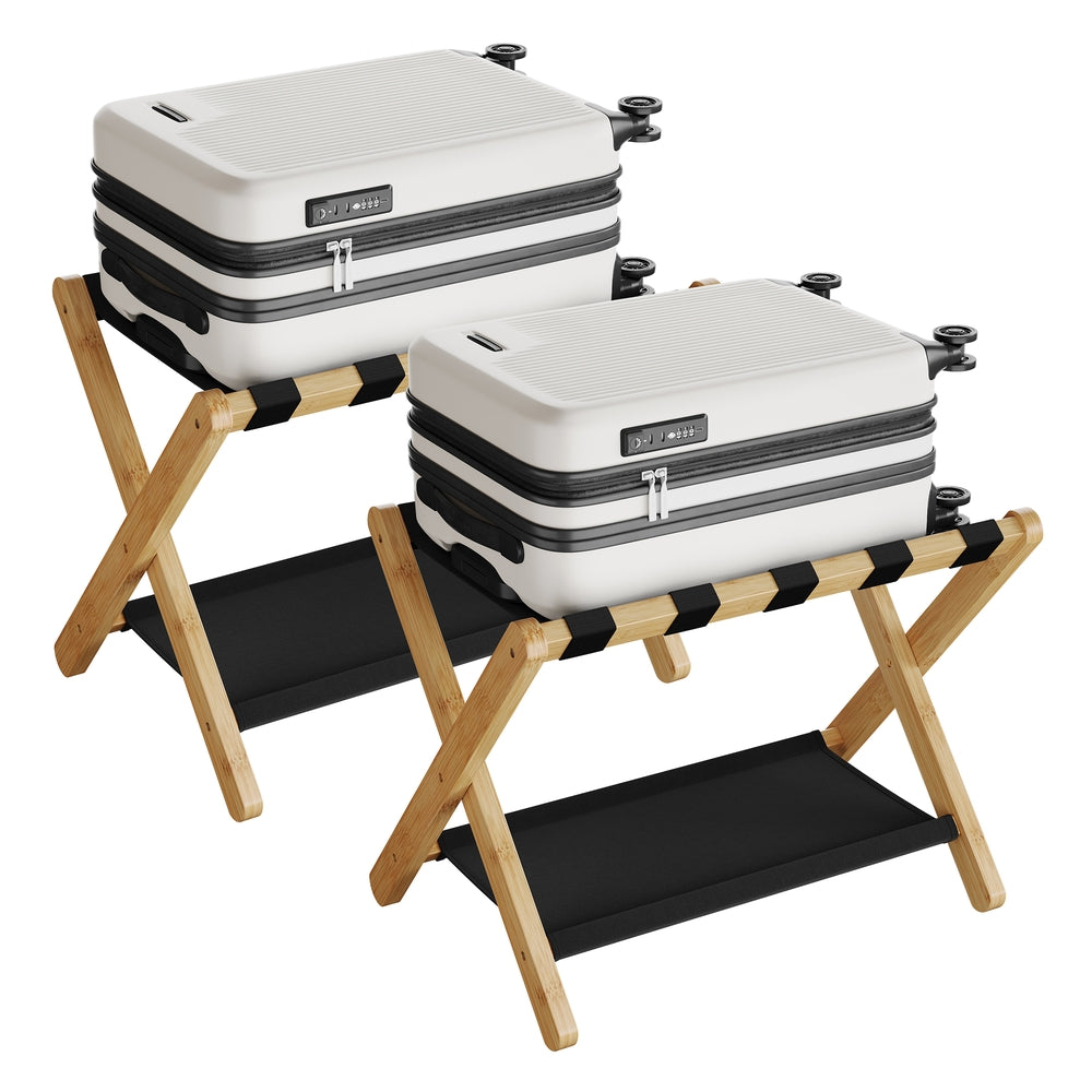 Set of 2 Folding Luggage Rack with Storage Shelf