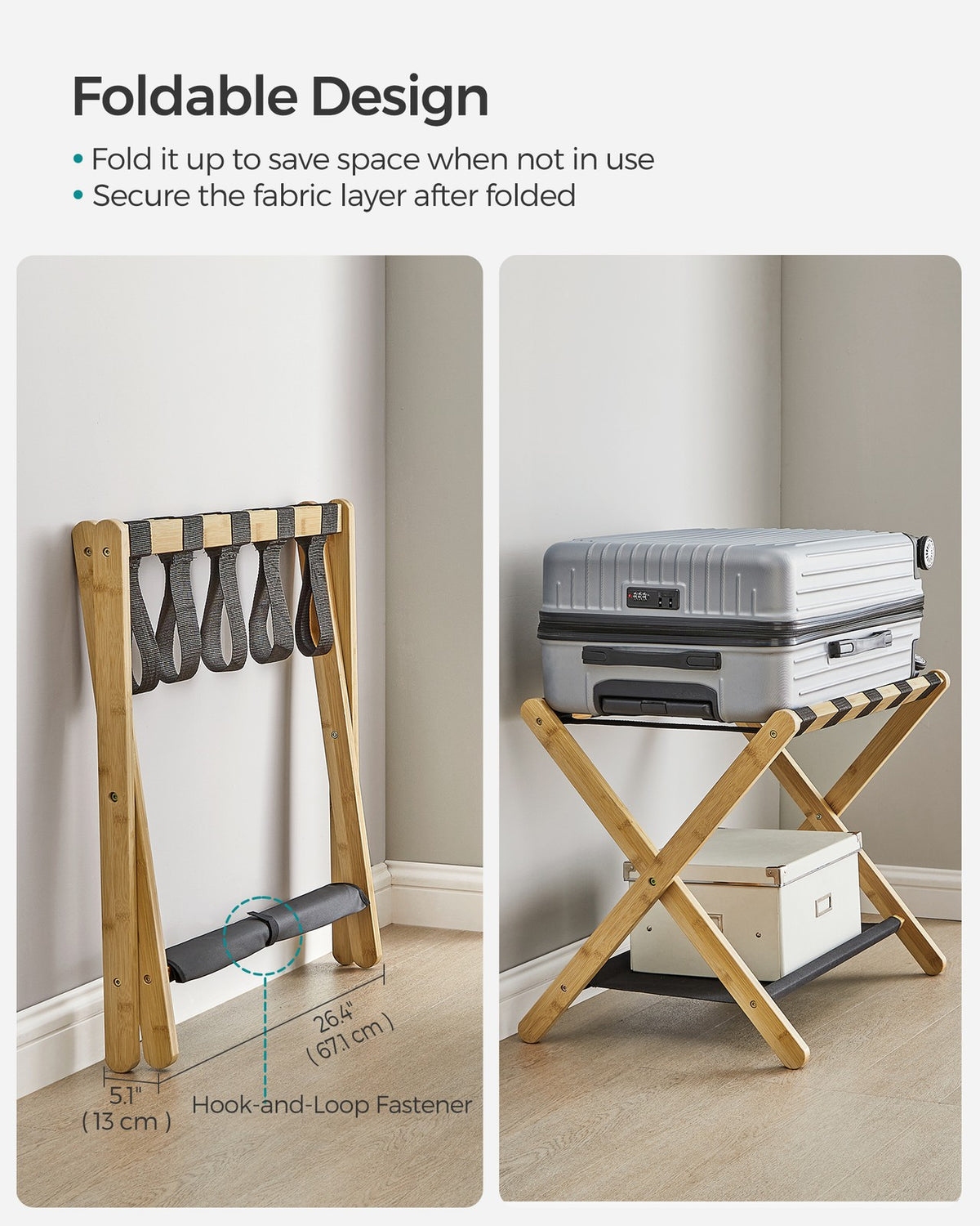 Set of 2 Folding Luggage Rack with Storage Shelf