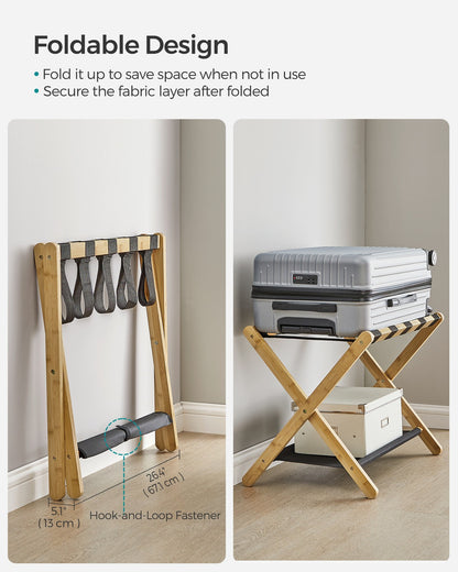 Set of 2 Folding Luggage Rack with Storage Shelf