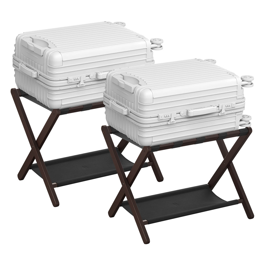 Set of 2 Folding Luggage Rack with Storage Shelf