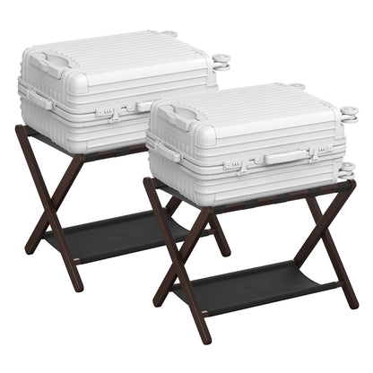 Set of 2 Folding Luggage Rack with Storage Shelf