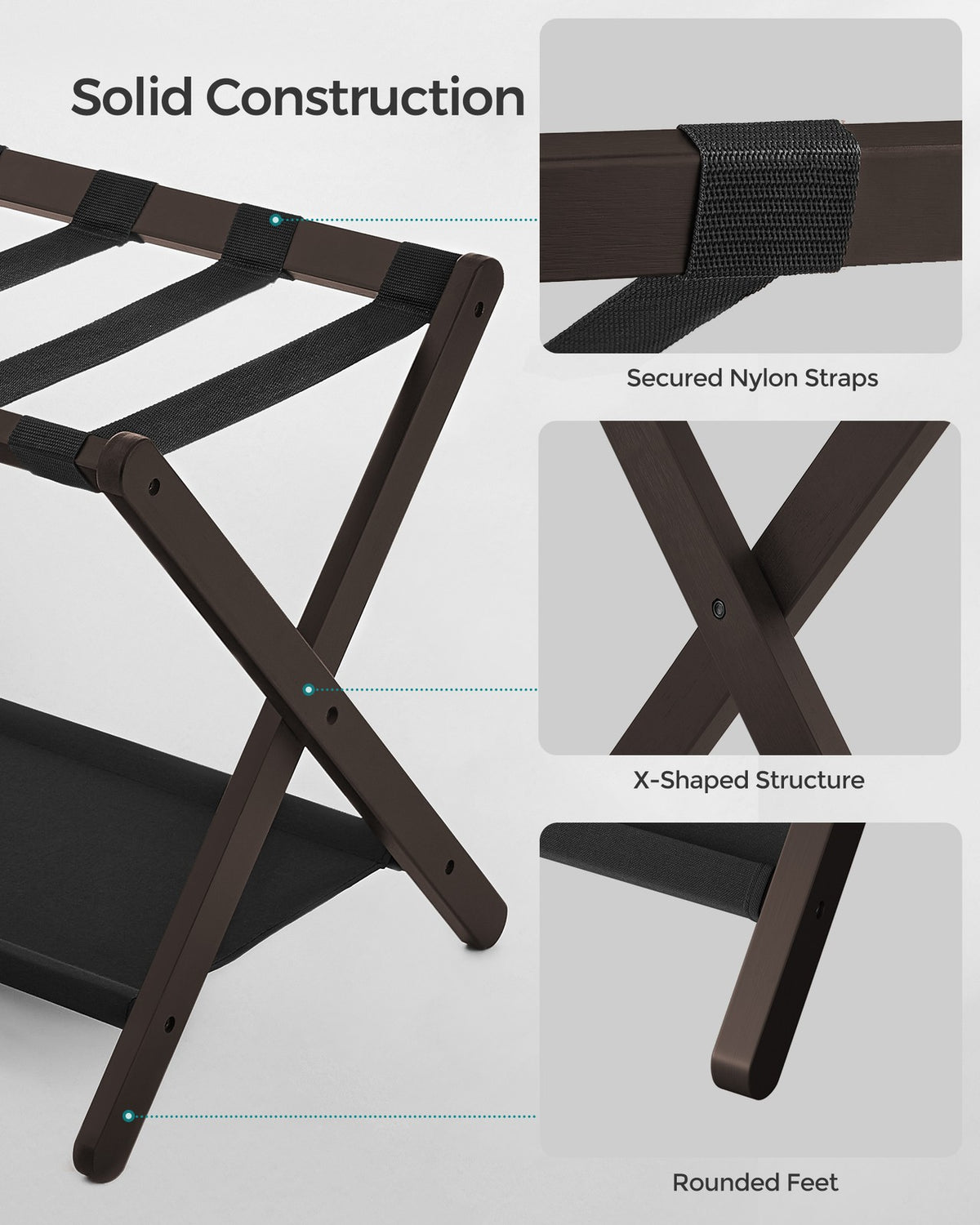 Set of 2 Folding Luggage Rack with Storage Shelf