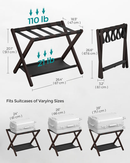 Set of 2 Folding Luggage Rack with Storage Shelf