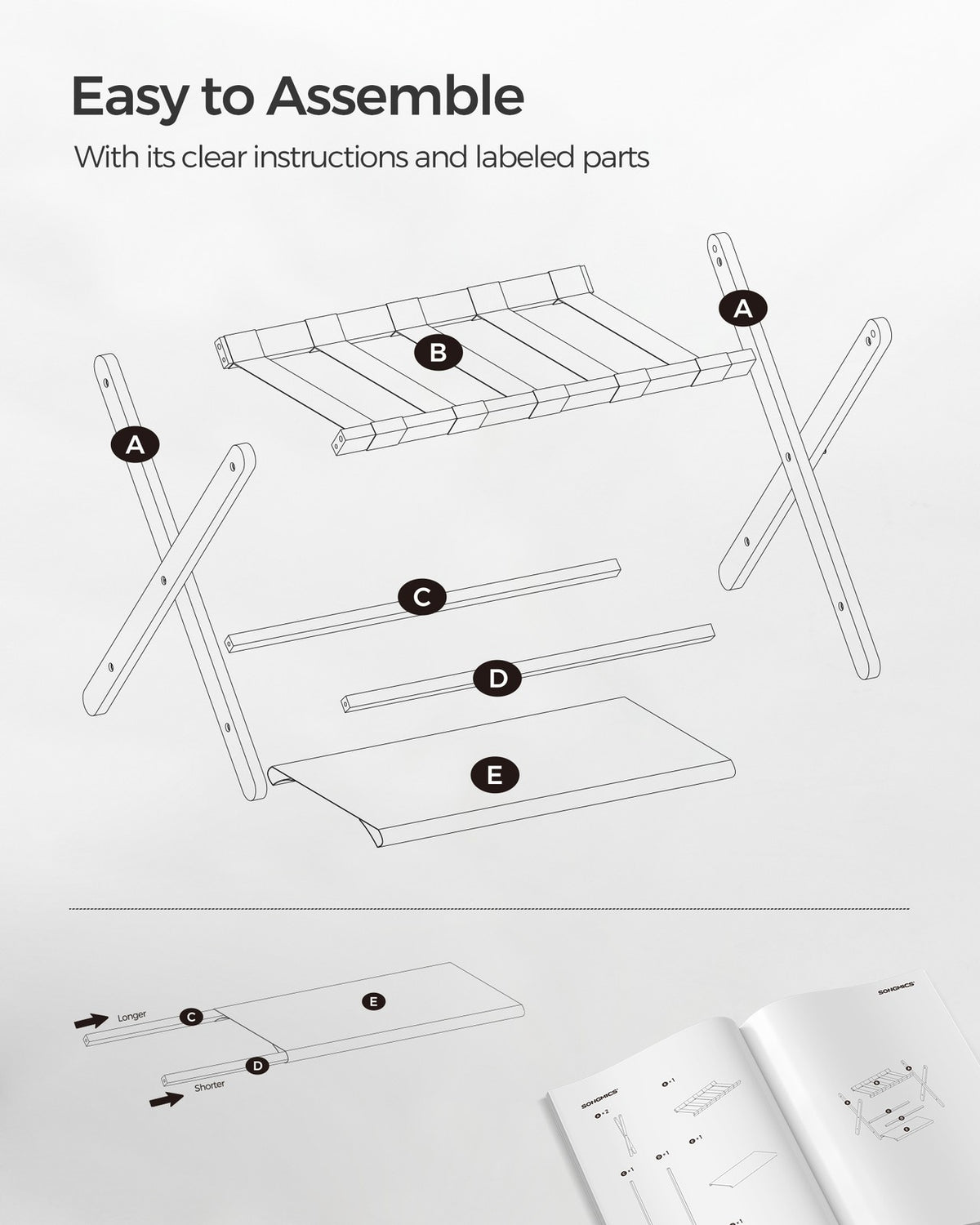 Set of 2 Folding Luggage Rack with Storage Shelf