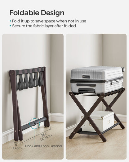 Set of 2 Folding Luggage Rack with Storage Shelf