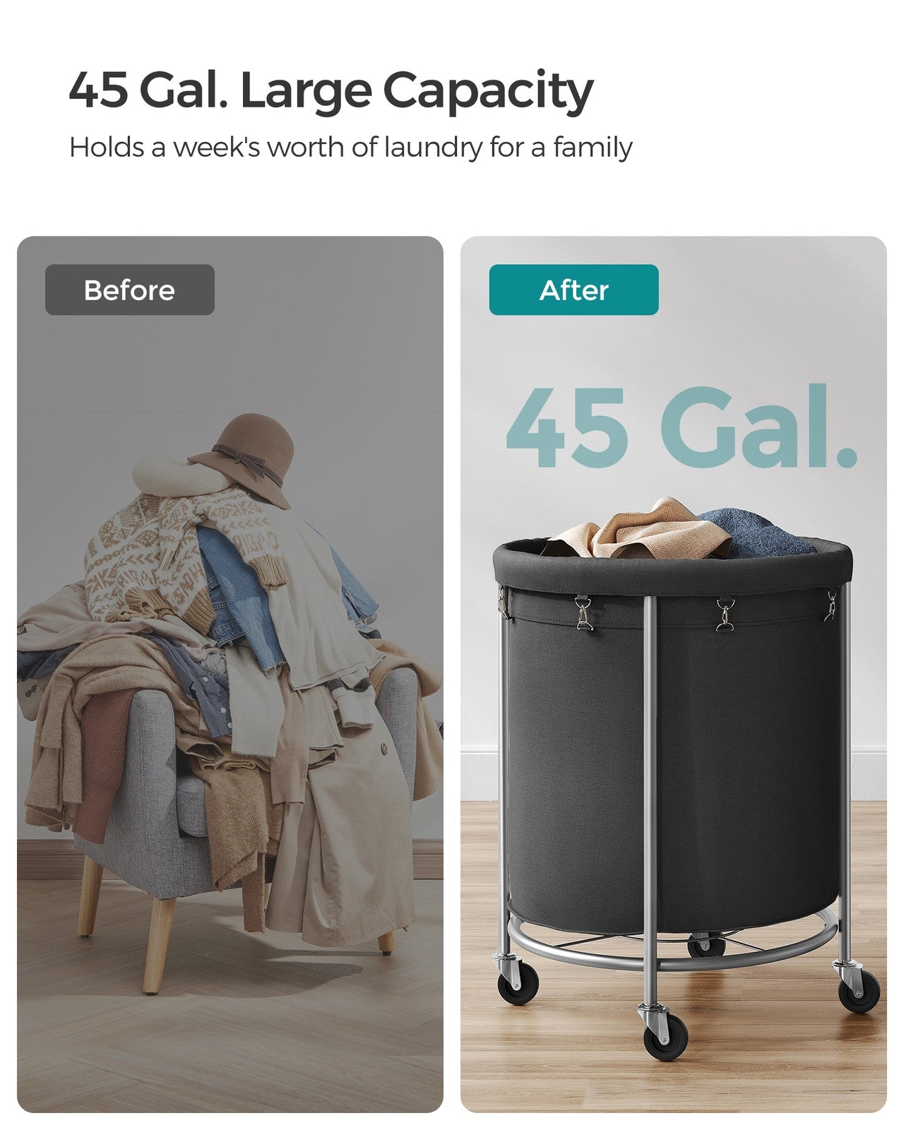 45 Gal. Laundry Basket with Wheels - HWLEXTRA 