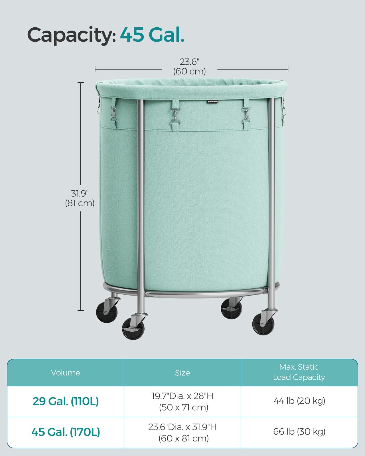 45 Gal. Laundry Basket with Wheels - HWLEXTRA 