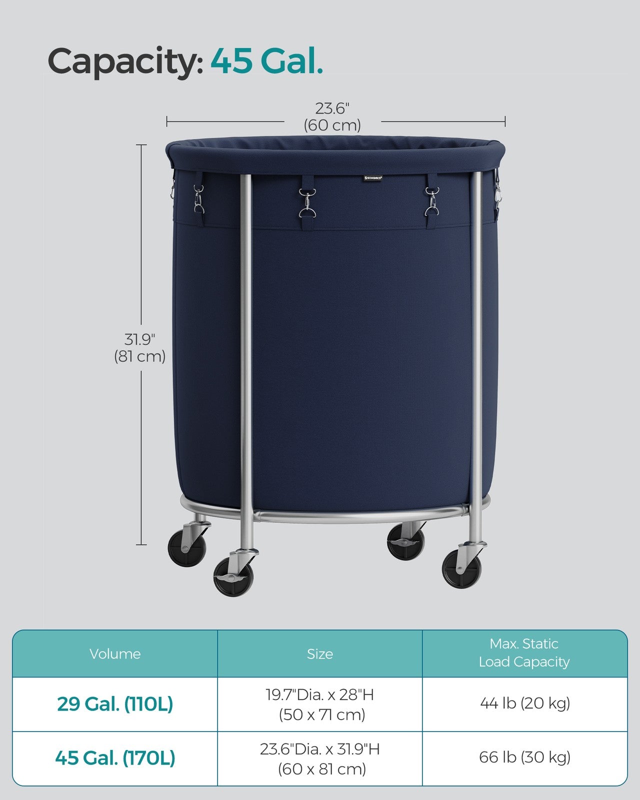 45 Gal. Laundry Basket with Wheels - HWLEXTRA 