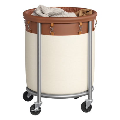 45 Gal. Laundry Basket with Wheels - Coffee Brown + Cream White / 110 L