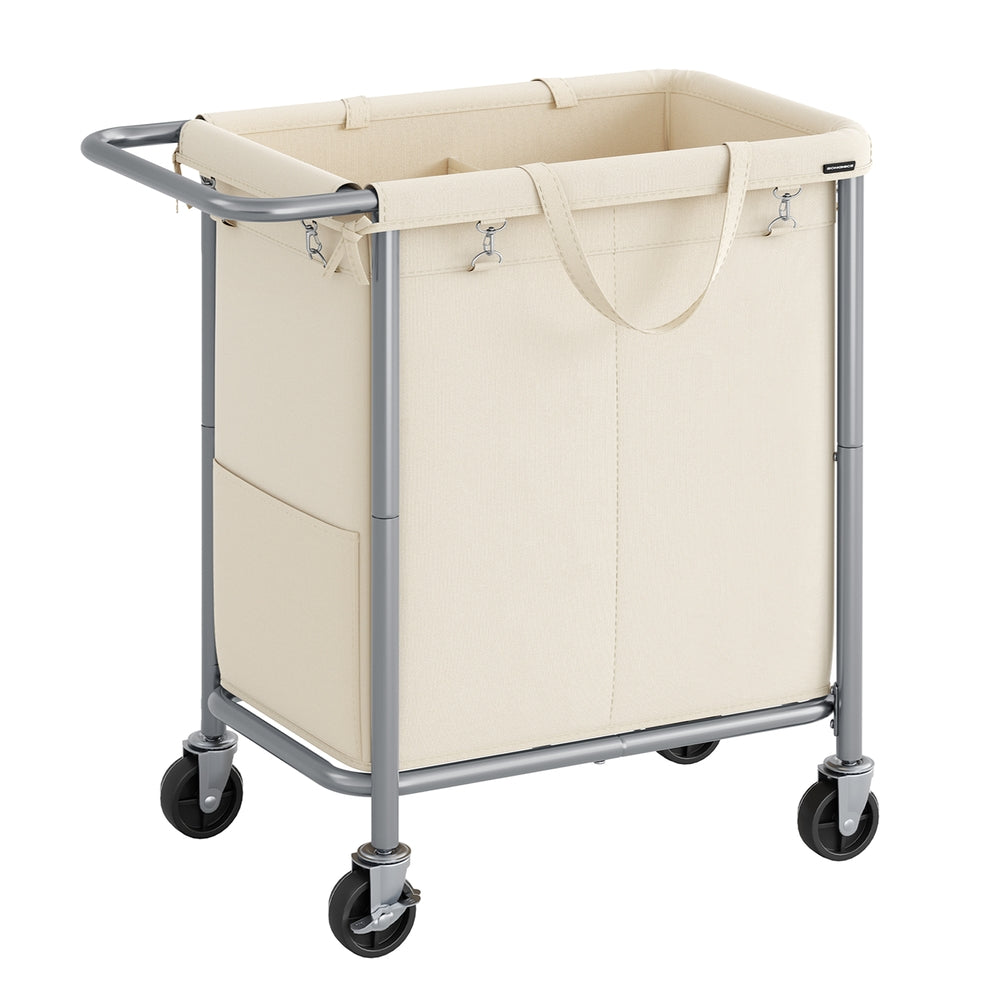 37 Gallons 2-Section Laundry Basket with Wheels with Removable Liner and Handle Cream White - image 1