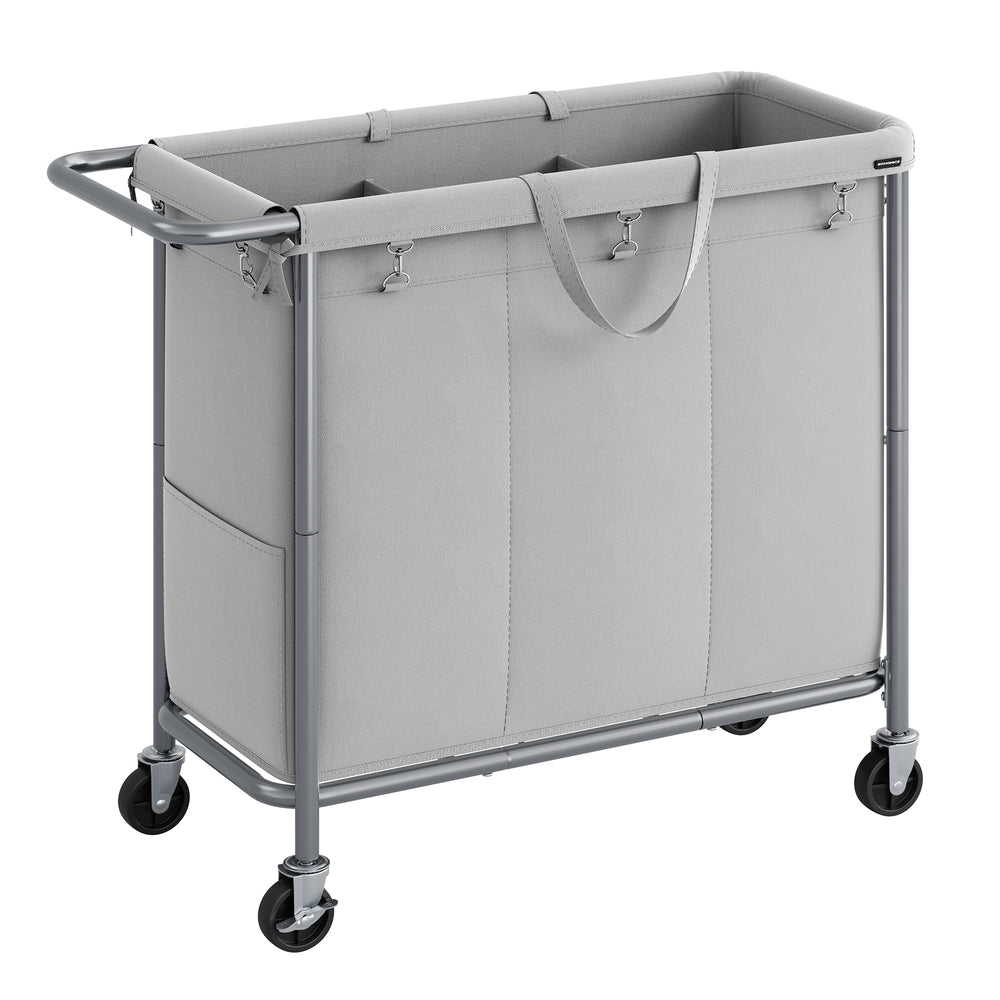 37 Gallons 2-Section Laundry Basket with Wheels with Removable Liner and Handle Cream White - image 15