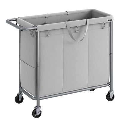 37 Gallons 2-Section Laundry Basket with Wheels with Removable Liner and Handle Cream White - image 15