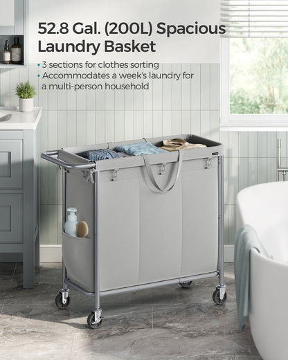 37 Gallons 2-Section Laundry Basket with Wheels with Removable Liner and Handle Cream White - image 17