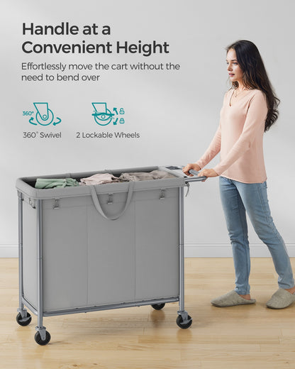 37 Gallons 2-Section Laundry Basket with Wheels with Removable Liner and Handle Cream White - image 20
