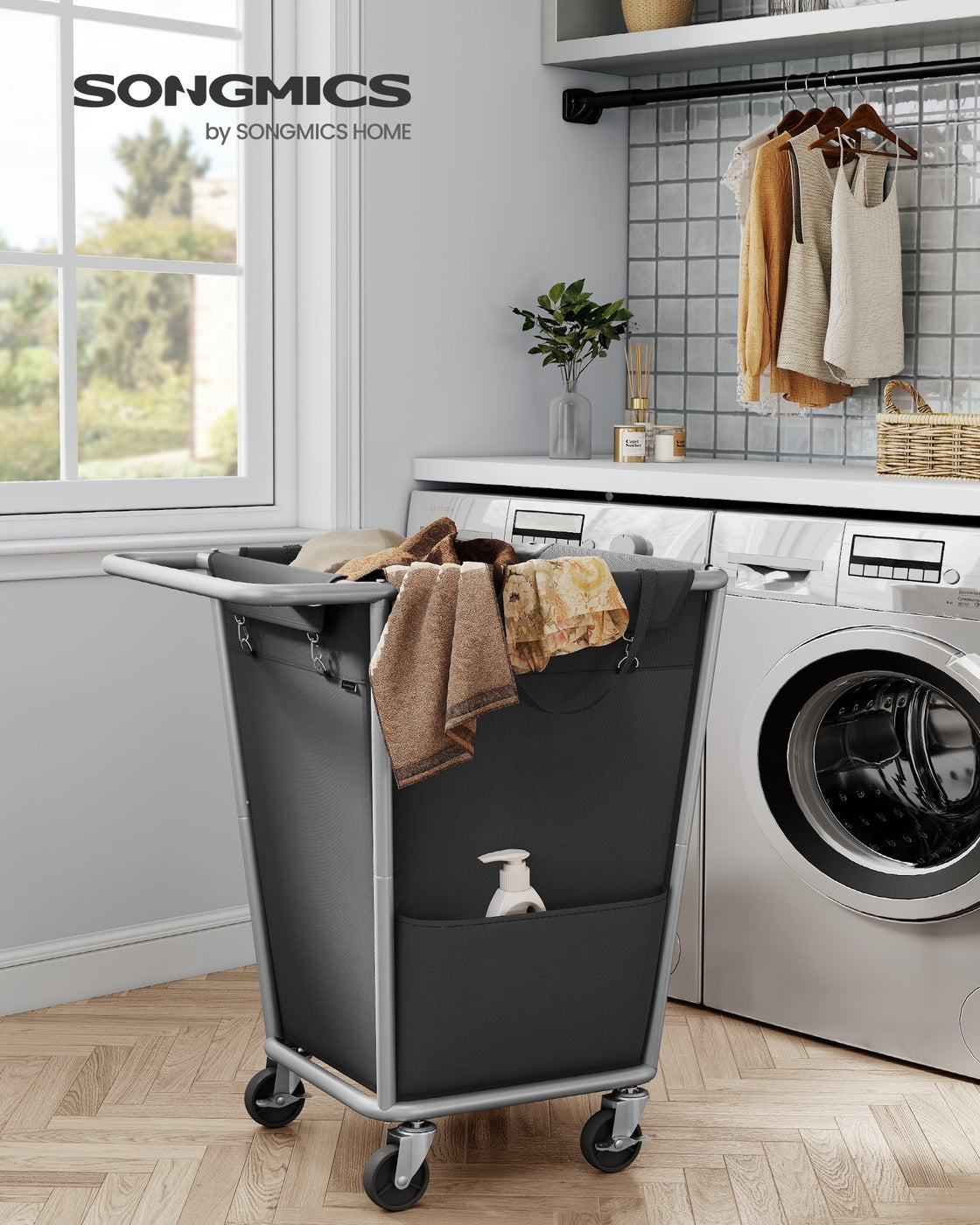 34.3 Gallons Rolling Laundry Hamper with Removable Bag Cream White - image 8