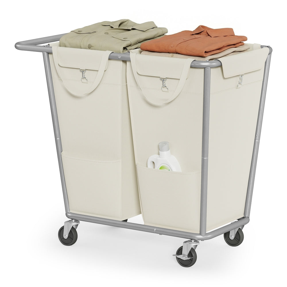 34.3 Gallons Rolling Laundry Hamper with Removable Bag Cream White - image 13