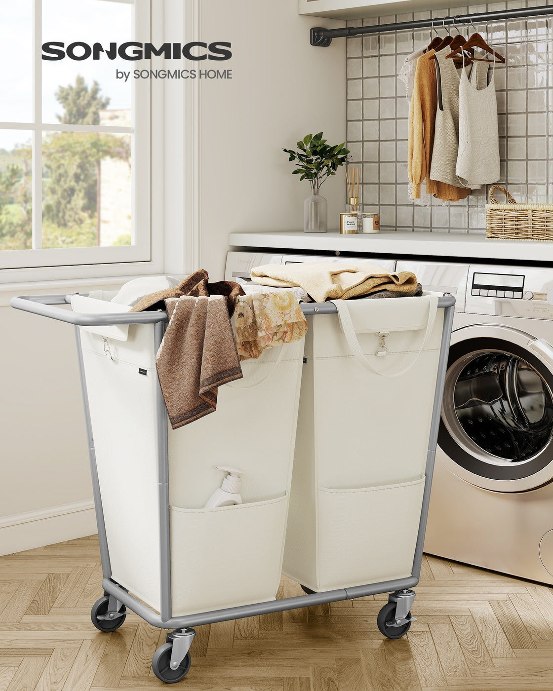 34.3 Gallons Rolling Laundry Hamper with Removable Bag Cream White - image 14