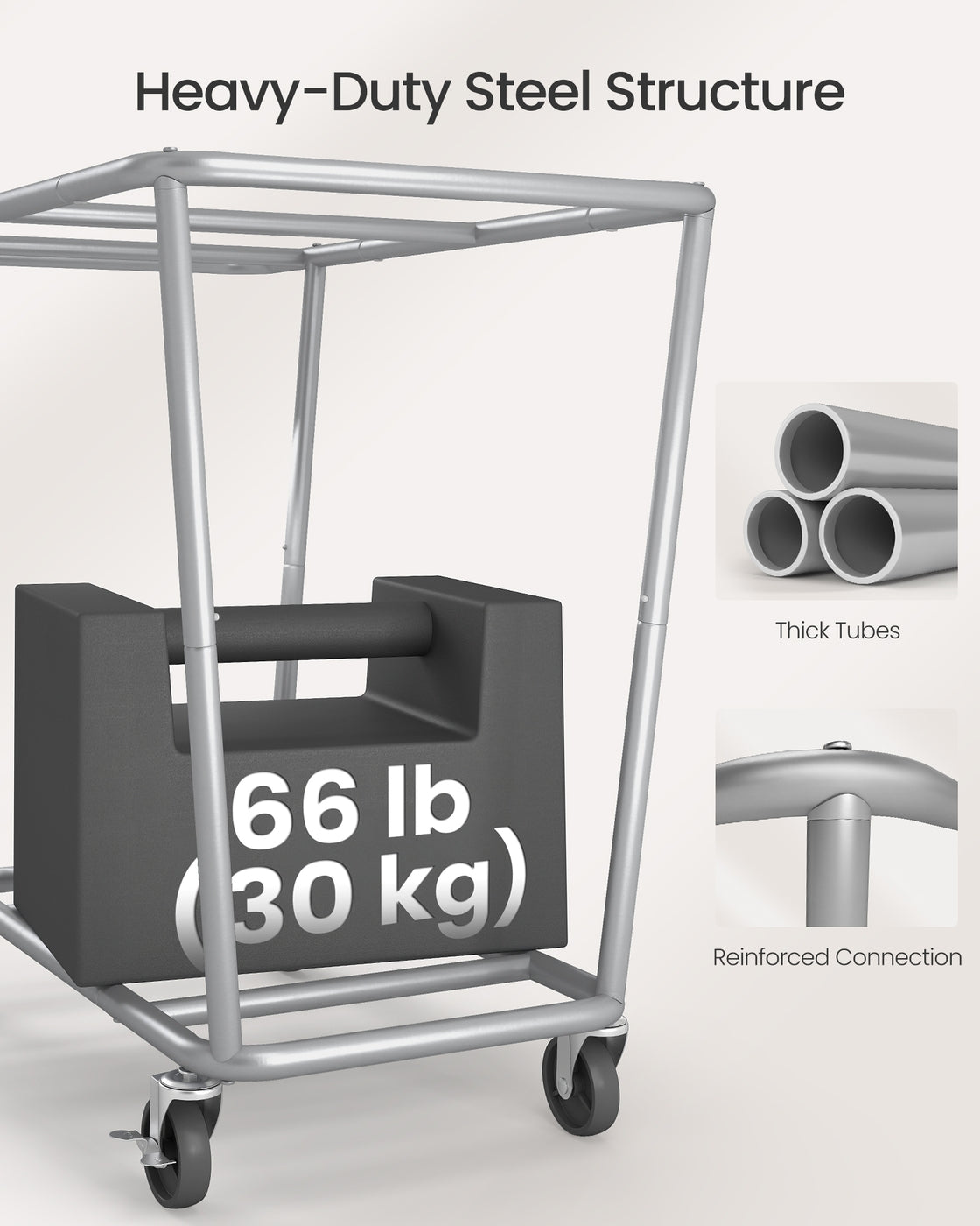 34.3 Gallons Rolling Laundry Hamper with Removable Bag Cream White - image 16