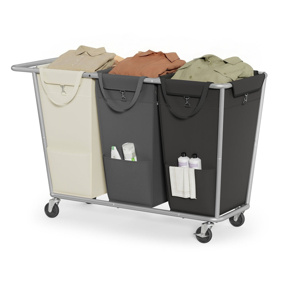 34.3 Gallons Rolling Laundry Hamper with Removable Bag Cream White - image 25