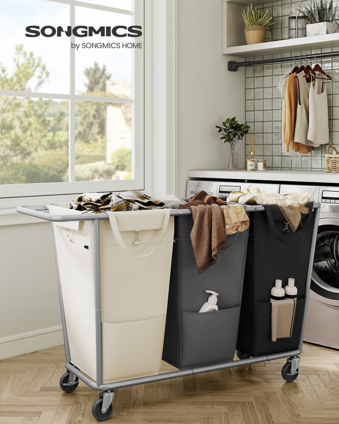34.3 Gallons Rolling Laundry Hamper with Removable Bag Cream White - image 26