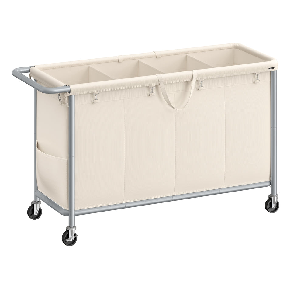 37 Gallons 2-Section Laundry Basket with Wheels with Removable Liner and Handle Cream White - image 29