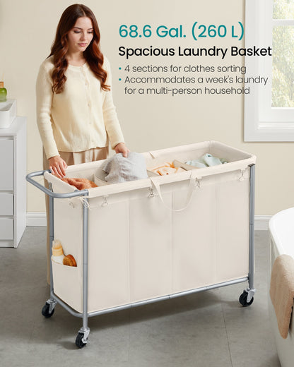 37 Gallons 2-Section Laundry Basket with Wheels with Removable Liner and Handle Cream White - image 31