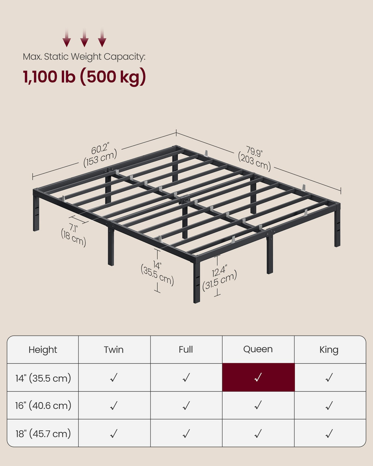 Twin Metal Bed Frame 14 Inches Tall - image 23