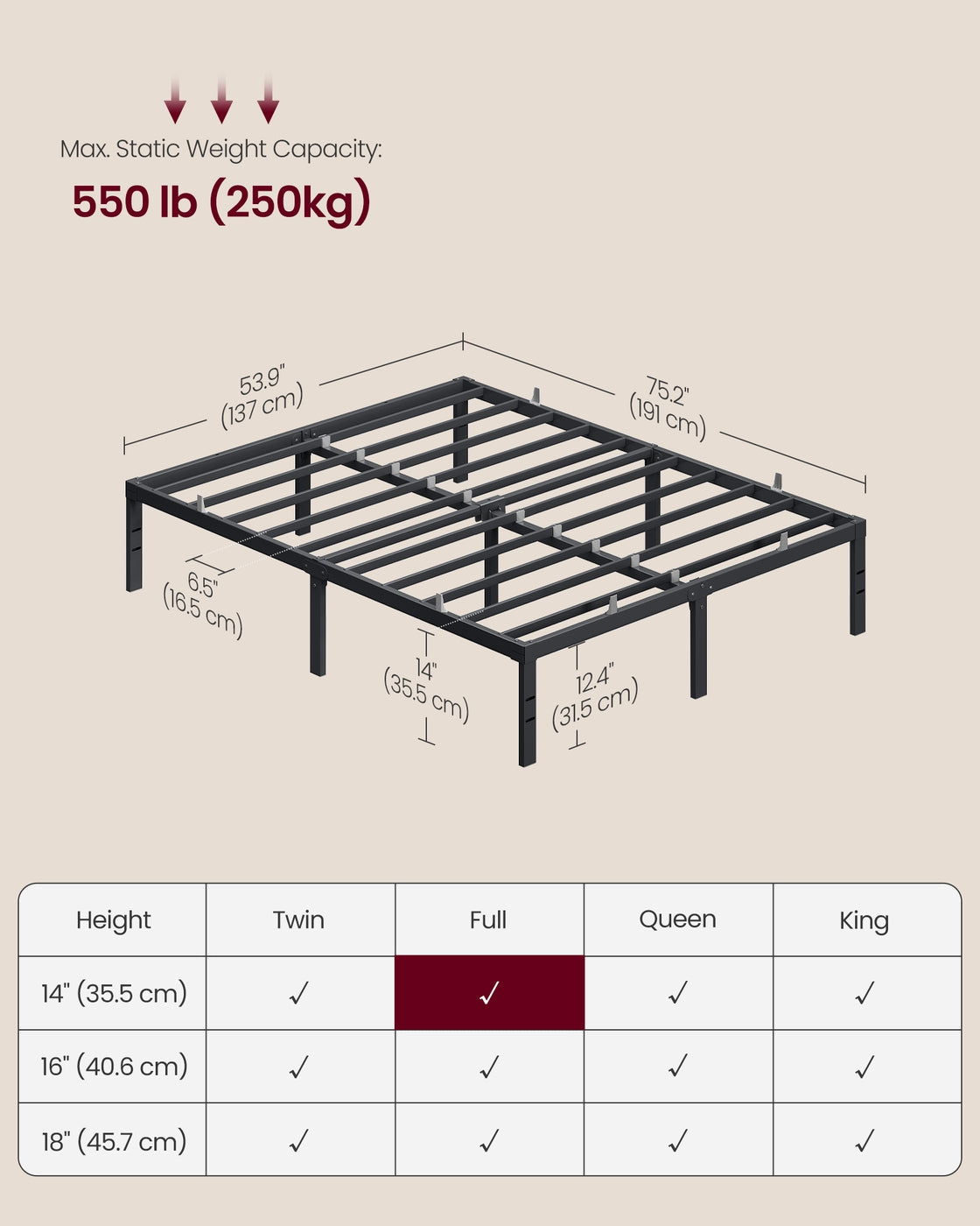 Twin Metal Bed Frame 14 Inches Tall - image 14
