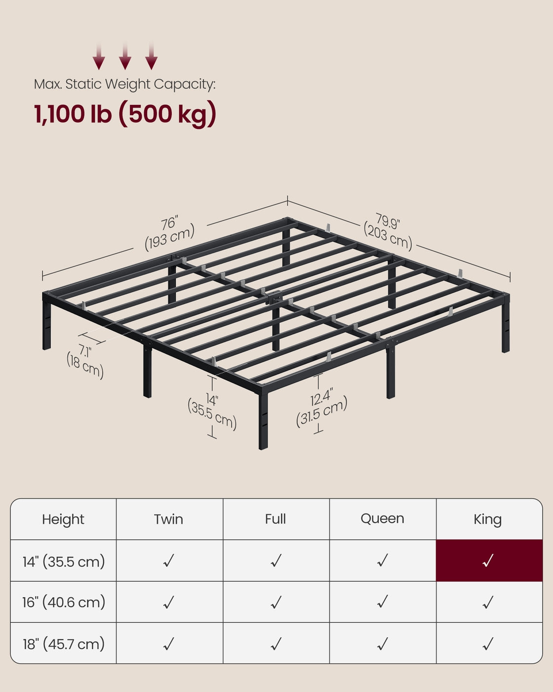 Twin Metal Bed Frame 14 Inches Tall - image 28