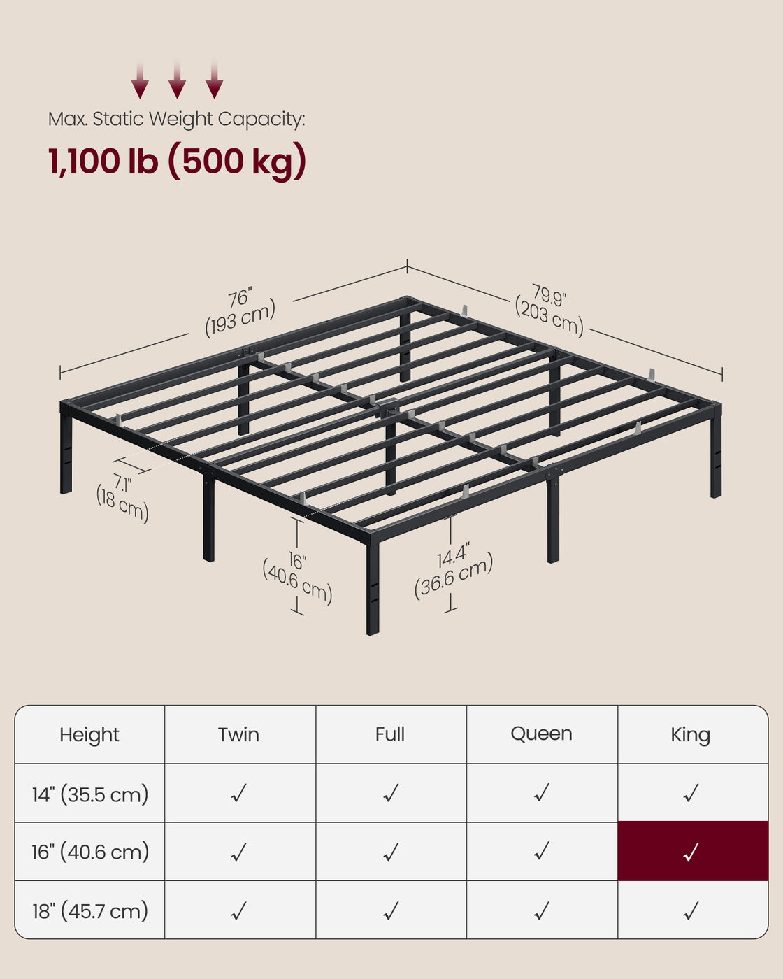 Twin Metal Bed Frame 16 Inches Tall - image 30