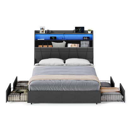 Queen Bed Frame with 51.4-Inch Tall Storage Headboard