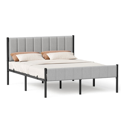 Twin Bed Frame with Upholstered Headboard - Dove Gray / Queen