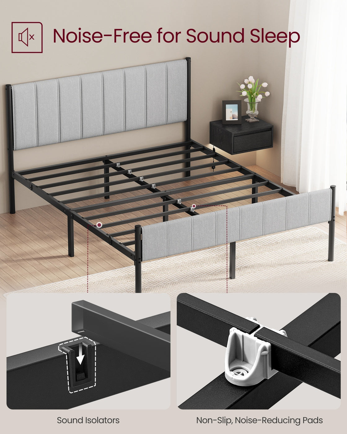 Twin Bed Frame with Upholstered Headboard