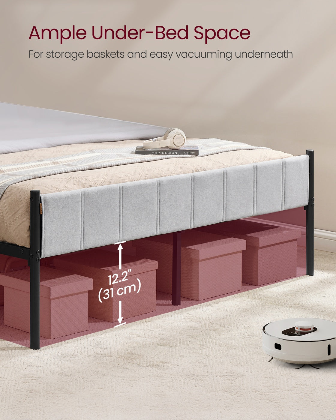 Twin Bed Frame with Upholstered Headboard