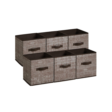 Storage Cubes, Set of 6 Non-Woven Fabric Bins with Double Handles, Closet Organizers for Shelves, Foldable, for Clothes Toys, Chocolate UROB026K02