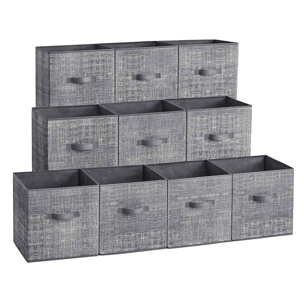 Storage Cubes, 11-Inch Non-Woven Fabric Bins with Double Handles, Set of 10, Closet Organizers for Shelves, Foldable, for Clothes, Cattail Gray - image 1