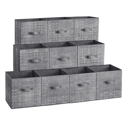 Storage Cubes, 11-Inch Non-Woven Fabric Bins with Double Handles, Set of 10, Closet Organizers for Shelves, Foldable, for Clothes, Cattail Gray - image 1