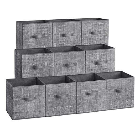 Storage Cubes, 11-Inch Non-Woven Fabric Bins with Double Handles, Set of 10, Closet Organizers for Shelves, Foldable, for Clothes, Cattail Gray - image 1