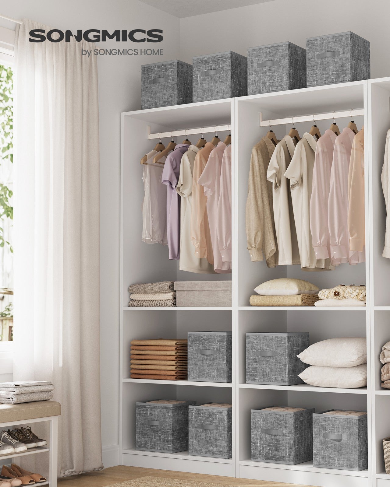 Storage Cubes, 11-Inch Non-Woven Fabric Bins with Double Handles, Set of 10, Closet Organizers for Shelves, Foldable, for Clothes, Cattail Gray - image 2