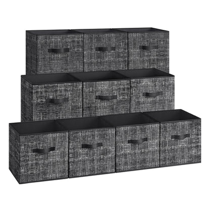 Storage Cubes, 11-Inch Non-Woven Fabric Bins with Double Handles, Set of 10, Closet Organizers for Shelves, Foldable, for Clothes, Cattail Gray - image 10