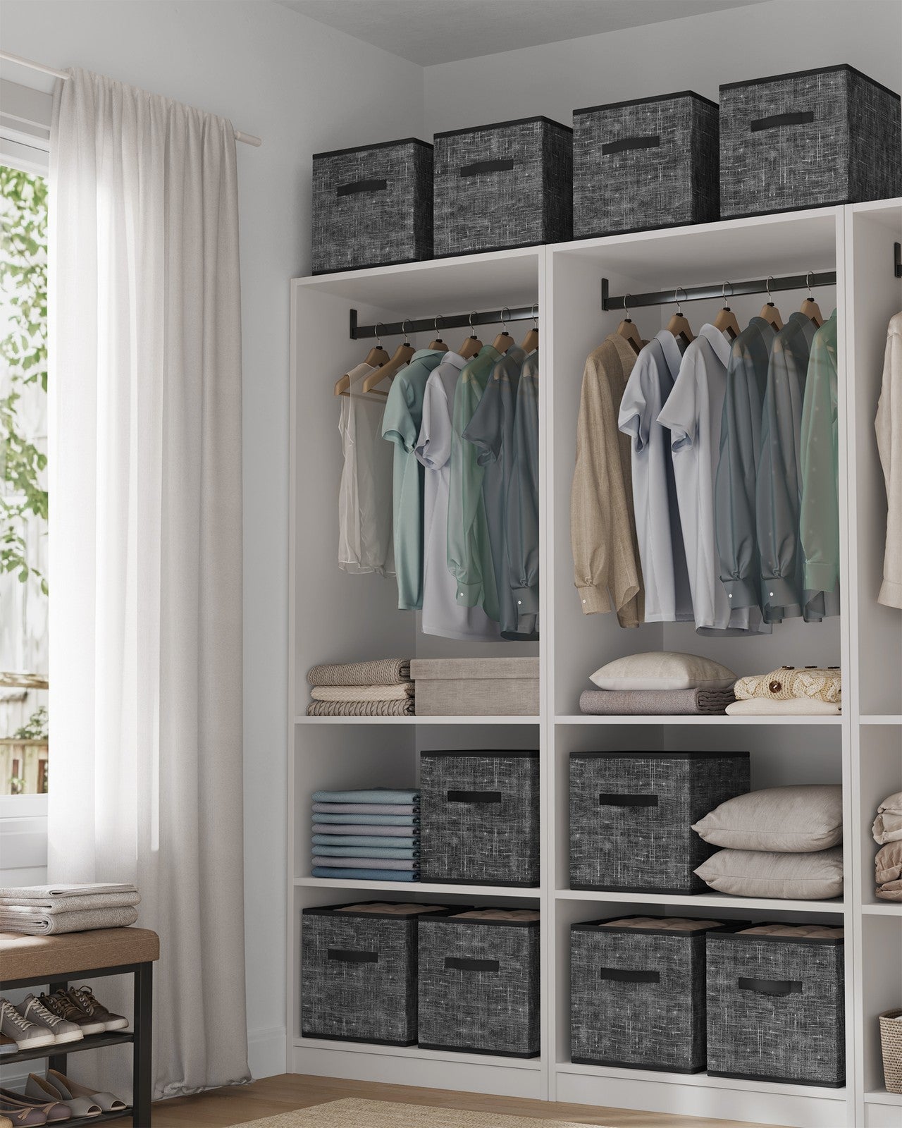 Storage Cubes, 11-Inch Non-Woven Fabric Bins with Double Handles, Set of 10, Closet Organizers for Shelves, Foldable, for Clothes, Cattail Gray - image 11