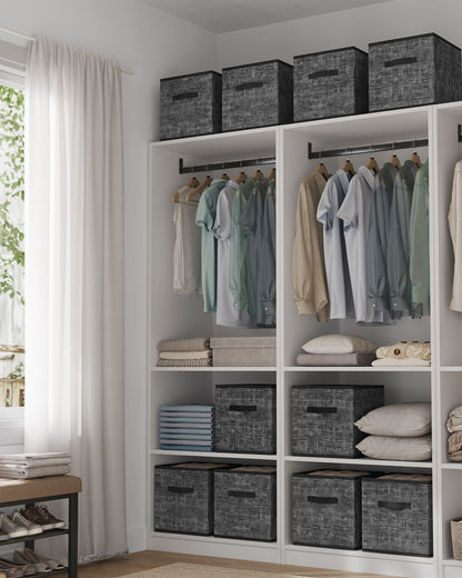 Storage Cubes, 11-Inch Non-Woven Fabric Bins with Double Handles, Set of 10, Closet Organizers for Shelves, Foldable, for Clothes, Cattail Gray - image 11