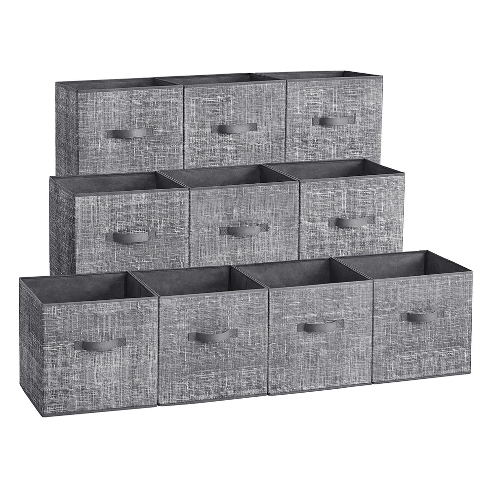 Storage Cubes, 11-Inch Non-Woven Fabric Bins with Double Handles, Set of 10, Closet Organizers for Shelves, Foldable, for Clothes, Cattail Gray - image 6