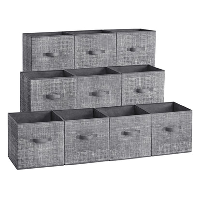 Storage Cubes, 11-Inch Non-Woven Fabric Bins with Double Handles, Set of 10, Closet Organizers for Shelves, Foldable, for Clothes, Cattail Gray - image 6
