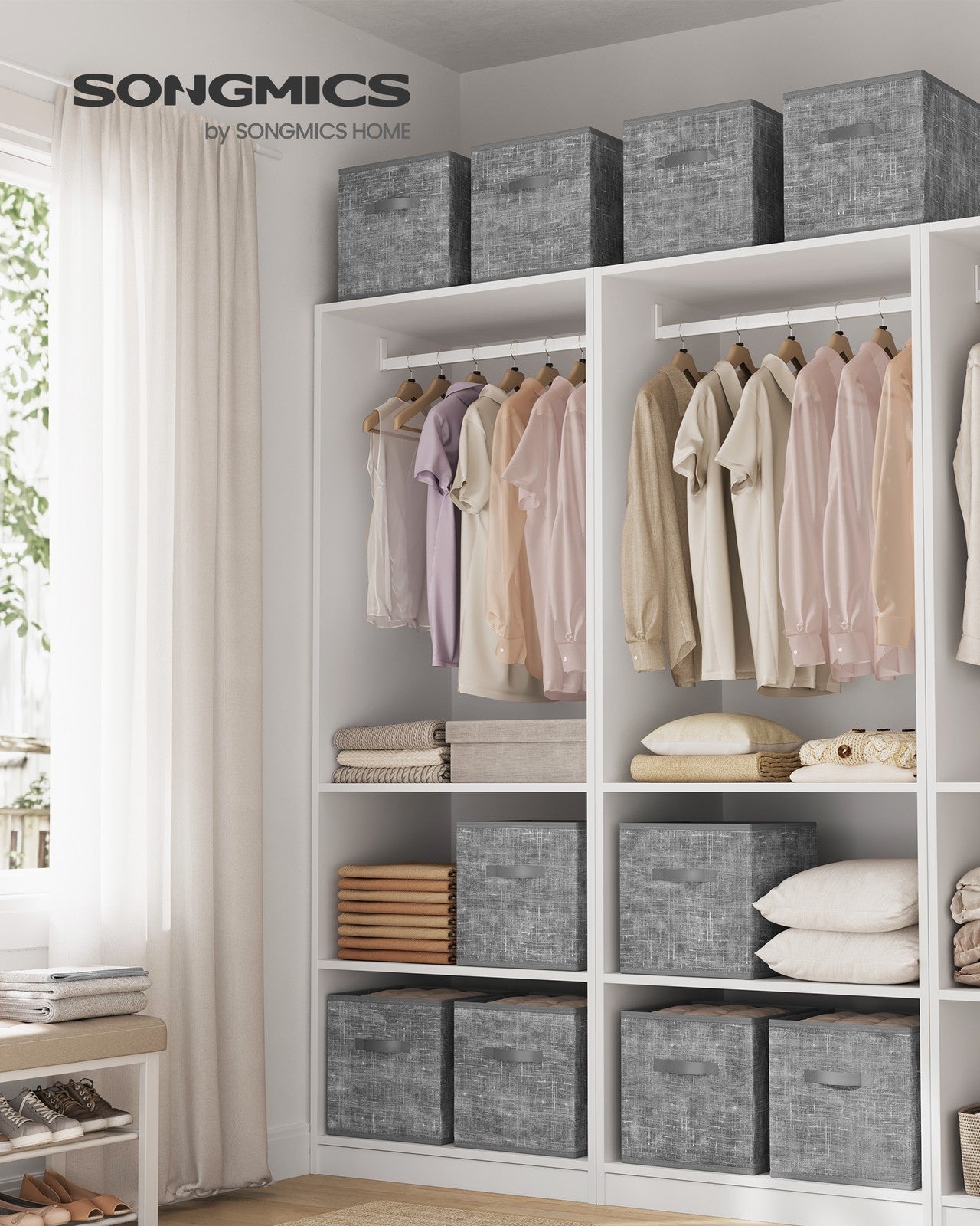 Storage Cubes, 11-Inch Non-Woven Fabric Bins with Double Handles, Set of 10, Closet Organizers for Shelves, Foldable, for Clothes, Cattail Gray - image 7