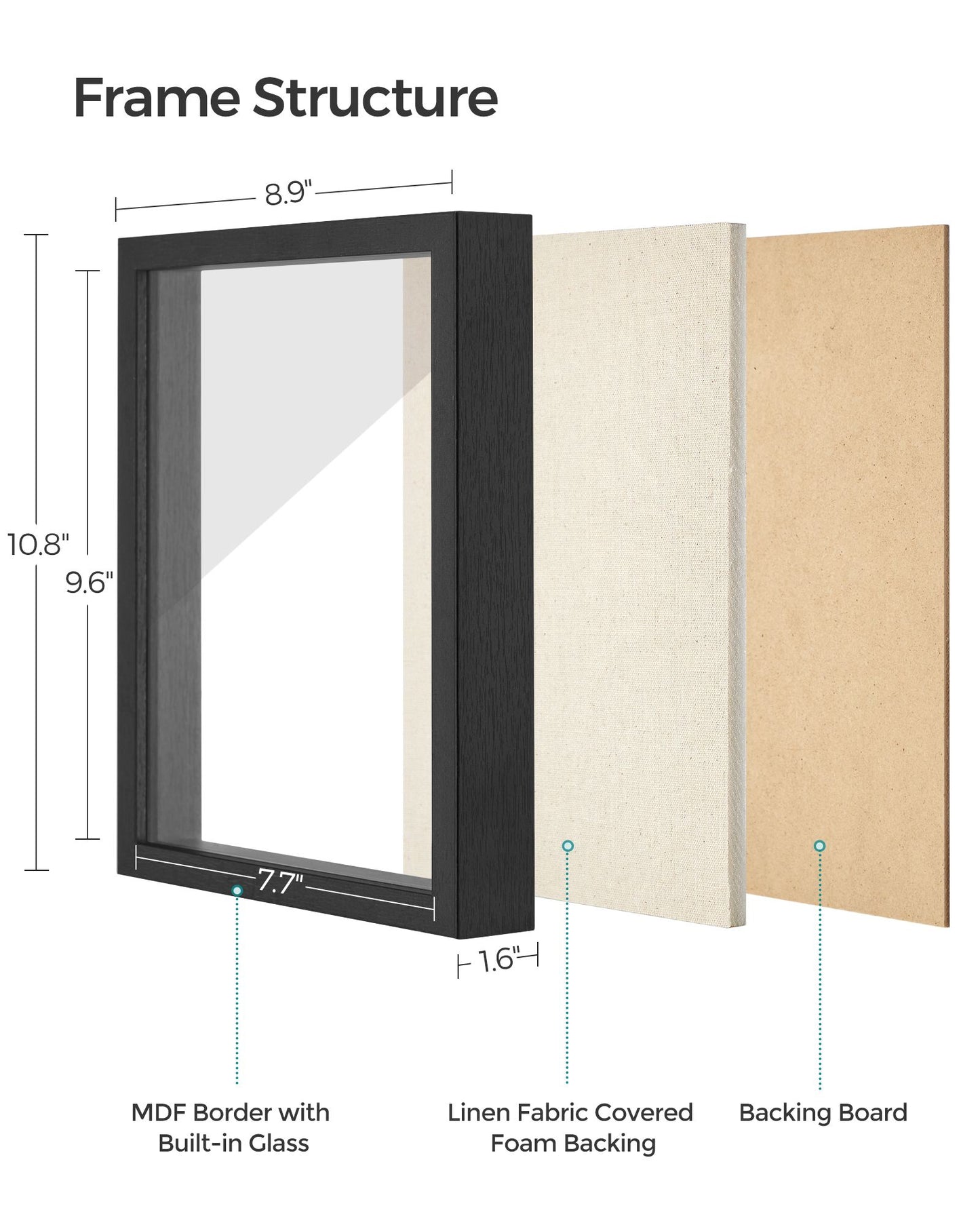 8x10 Black Box Frame Display Case with Top Slot and Stick Pins
